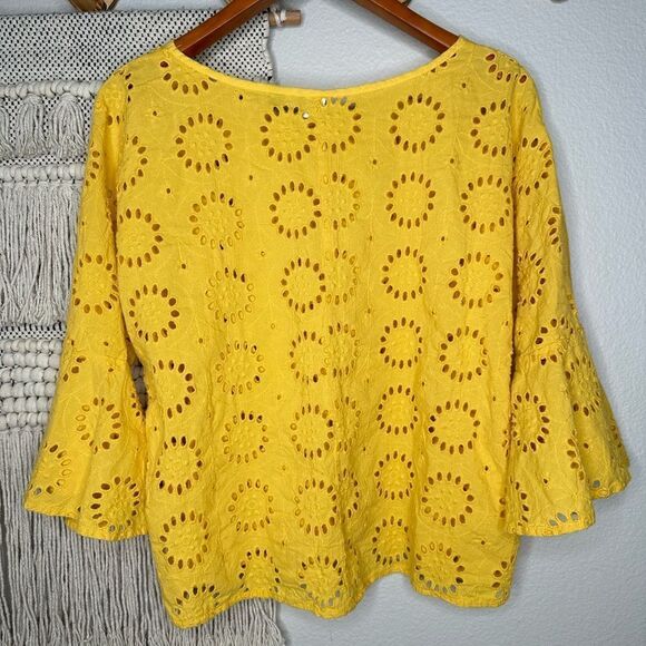 Soho Yellow Sunrise Orange Bell Sleeve Eyelet Blouse Large - Picture 4 of 7